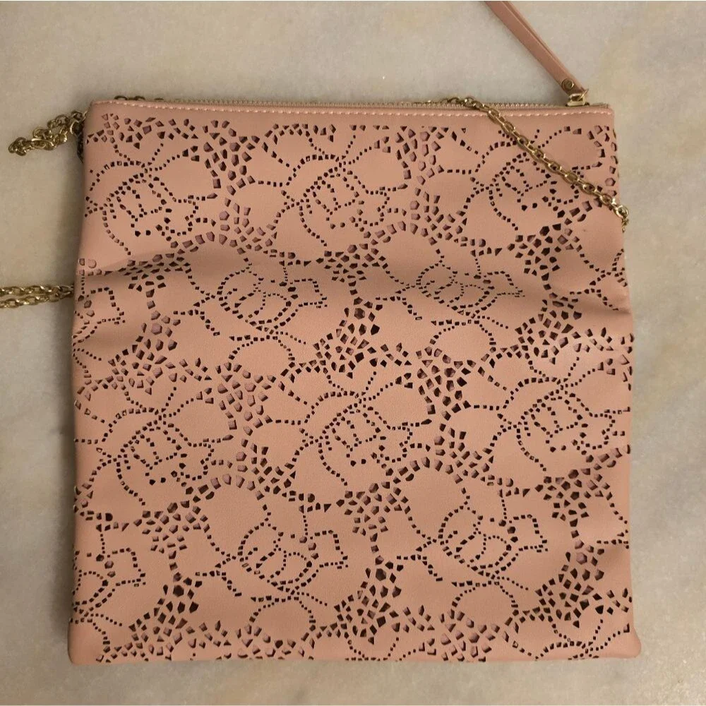 Urban Expressions Locket Clutch with chain In Blush Pink Laser Cut Vegan Leather